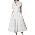 thumbnail image 1 of hotojiny Casual Dresses for Women Formal Collar Button up Flowy Dress 3/4 Sleeve A-Line Work Dress with Pockets, 1 of 7