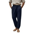 thumbnail image 1 of hotojiny Casual Pants Men Cotton Linen Comfort Beach Yoga Pants Lightweight Drawstring Elastic Waist Plain Trousers with Pockets, 1 of 6