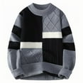 thumbnail image 1 of hotojiny Casual Sweater for Men Loose Fit Crewneck Long Sleeve Knit Tops Lightweight Warm Patchwork Vintage Pullover, 1 of 3