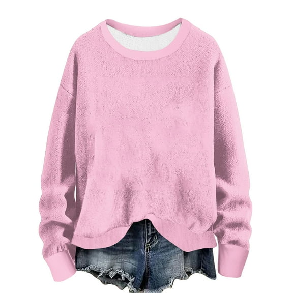 hotojiny Casual Sweatshirt for Women Long Sleeve Crew Neck Loose Knit Tunic Tops Fall Fashion Clothes