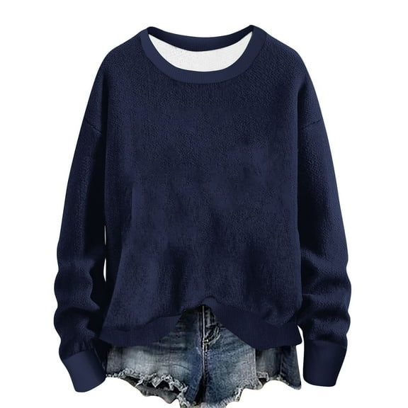 hotojiny Casual Sweatshirt for Women Long Sleeve Crew Neck Loose Knit Tunic Tops Fall Fashion Clothes