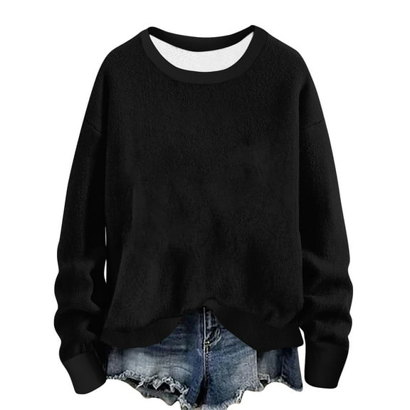 hotojiny Casual Sweatshirt for Women Long Sleeve Crew Neck Loose Knit Tunic Tops Fall Fashion Clothes