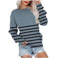 thumbnail image 1 of hotojiny Casual Sweatshirt for Women Long Sleeve Loose Crew Neck Pullover Tops Fall Fashion Striped Shirts with Pocket, 1 of 5