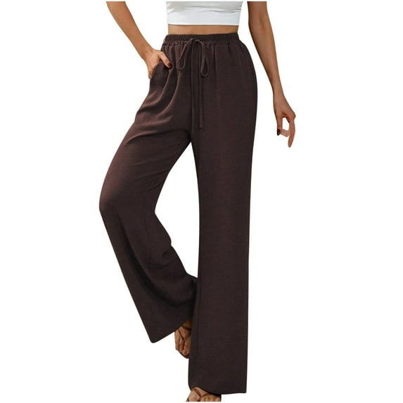 hotojiny Casual Wide Leg Pants Womens High Waisted Drawstring Loose Travel Vacation Work Trousers with Pockets