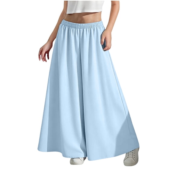 hotojiny Children Girls Palazzo Pants Kids Wide Leg Flowy Pants Toddler High Waist Lightweight Loose Trousers Casual Outfit 4-15 T