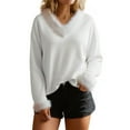 thumbnail image 1 of hotojiny Christmas Shirt for Women Cute Fuzzy Trim V Neck Patchwork Christmas Tee Pullover Long Sleeve Warm Tops, 1 of 7