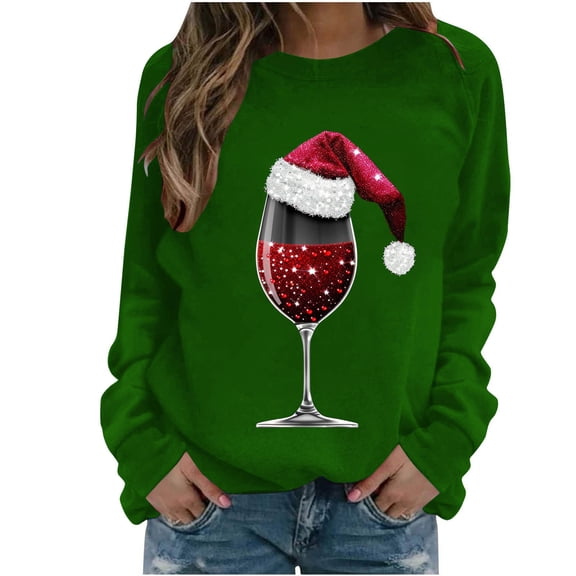 hotojiny Christmas Sweatshirt for Women Crew Neck Funny Christmas Pullover Tops Long Sleeve Printed Casual Sweatshirt