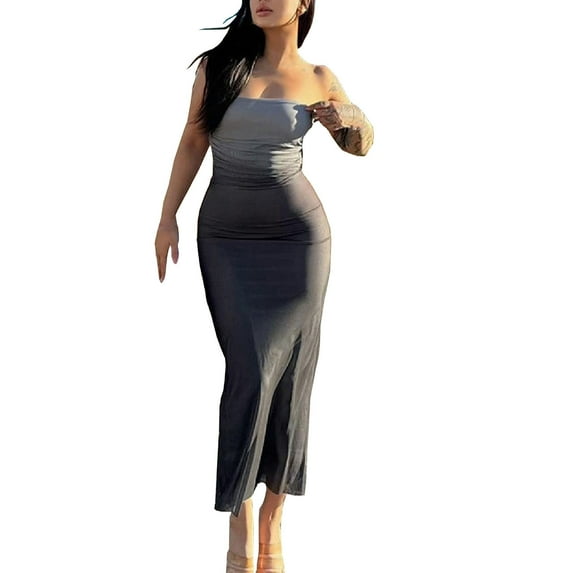 hotojiny Cocktail Dresses for Women Trendy Gradation Bodycon Maxi Party Club Dresses Stylish Strapless Sleeveless Ruched Tube Dresses