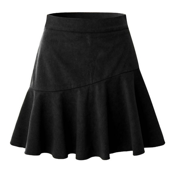 hotojiny Corduroy Skirt for Women Fall Spring Outfit Fashion Flowy High Waist A-Line Mini Skirt with Ruffle Hem