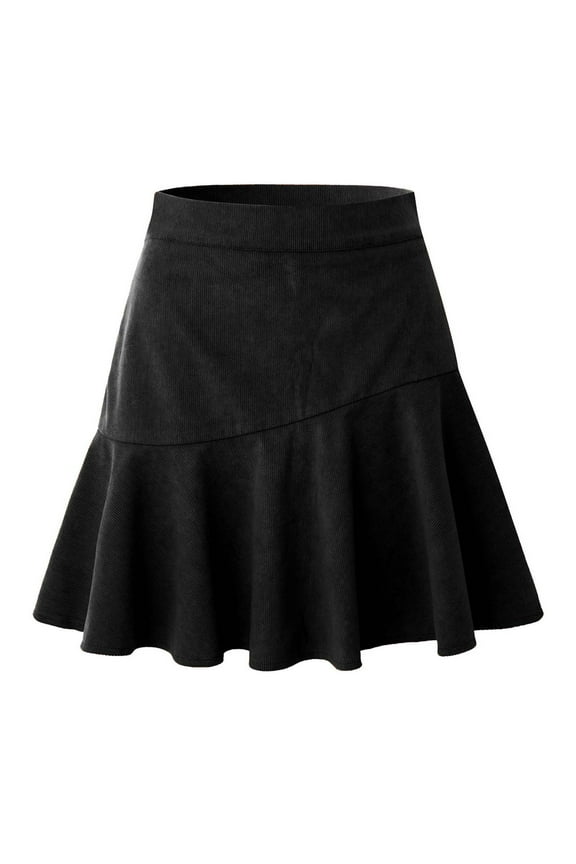 Corduroy Skirt for Women Fall Spring Outfit Fashion Flowy High Waist A-Line Mini Skirt with Ruffle Hem