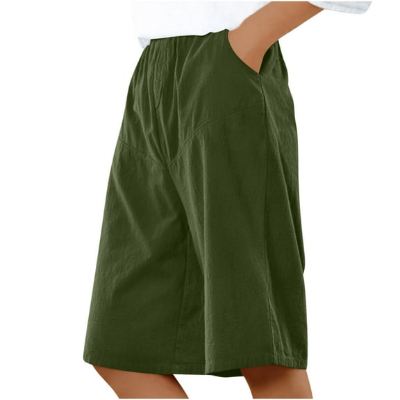 hotojiny Cotton Linen Bermuda Shorts for Women Trendy Casual Wide Leg Summer Beach Shorts High Waisted Vacation Outfits