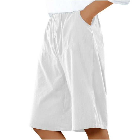 hotojiny Cotton Linen Bermuda Shorts for Women Trendy Casual Wide Leg Summer Beach Shorts High Waisted Vacation Outfits