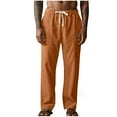 thumbnail image 1 of hotojiny Cotton Linen Pants Men Drawstring Straight Leg Lounge Pants Comfortable Solid Color Work Trousers with Pockets Beach Clothes, 1 of 6