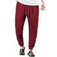 thumbnail image 1 of hotojiny Cotton Linen Pants Men Stylish Loose Fit Cinch Bottoms Summer Beach Pants Comfortable Elastic Waist Drawstring Cargo Pants, 1 of 6