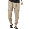 thumbnail image 1 of hotojiny Cotton Linen Pants Men Stylish Loose Fit Cinch Bottoms Summer Beach Pants Comfortable Elastic Waist Drawstring Cargo Pants, 1 of 7