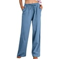 thumbnail image 1 of hotojiny Cotton Linen Pants Women Summer Beach Pant Breathable Straight Leg Flowy Pant Loose Trouser with Pockets, 1 of 7