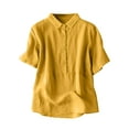 thumbnail image 1 of hotojiny Cotton Linen Shirts for Women Short Sleeve Button Loose Fit Blouses Cute Beach Vacation Casual Tunic Tops, 1 of 5