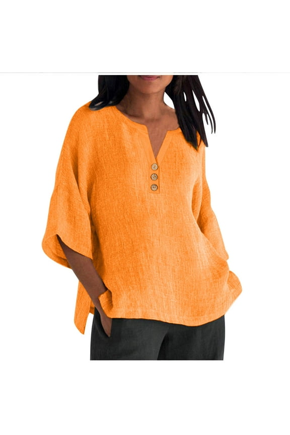 Cotton Linen Shirts for Women Spring Summer Fashion Clothes Casual Short Sleeve Loose Lightweight Tops