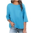 thumbnail image 1 of hotojiny Cotton Linen Tops for Women Lightweight 3/4 Sleeve Summer Crew Neck Shirts Casual Solid Color Plus Size Tee, 1 of 5