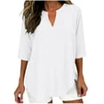 thumbnail image 1 of hotojiny Cotton Linen Tops for Women Lightweight Half Sleeve V Neck Flowy Blouses Casual Loose Fit Boho Fashion T-Shirts, 1 of 6