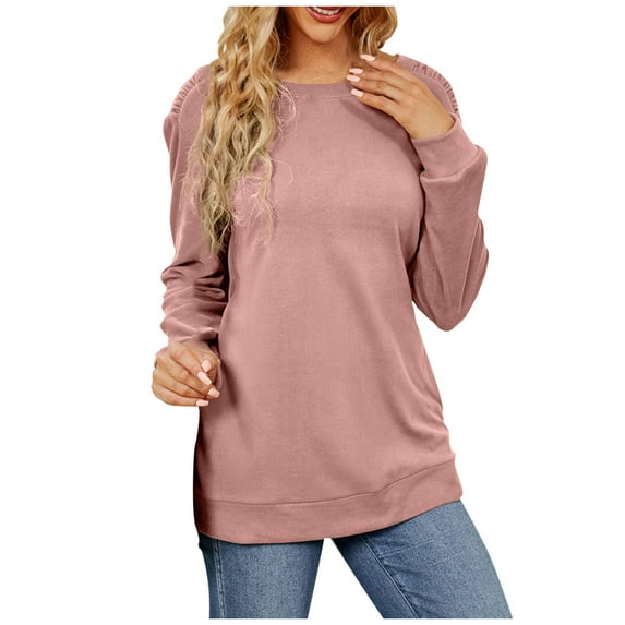 hotojiny Crew Neck Sweatshirts for Women Long Sleeve Casual Pullover Tops Loose Tunic Tops 2024 Fall Fashion Clothes