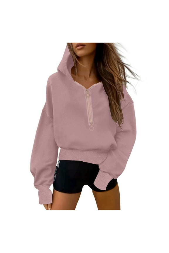Crop Hoodie Sweatshirt for Women Half Zip Long Sleeve Loose Pullover Tops Fall Winter Fashion Clothes
