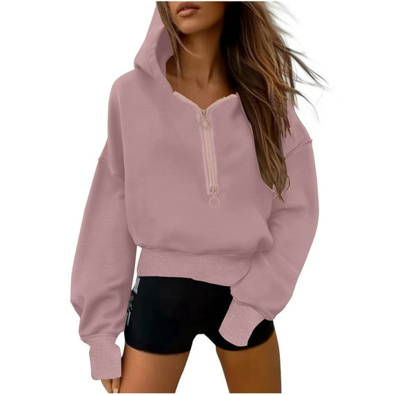 hotojiny Crop Hoodie Sweatshirt for Women Half Zip Long Sleeve Loose Pullover Tops 2024 Fall Winter Fashion Clothes