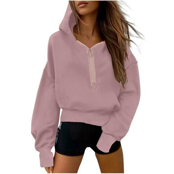 hotojiny Crop Hoodie Sweatshirt for Women Half Zip Long Sleeve Loose Pullover Tops Fall Winter Fashion Clothes