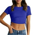 thumbnail image 1 of hotojiny Crop Tops for Women Soft Round Neck Short Sleeve Drawstring Side Slim Shirt Solid Stretchy Going out Streetwear Summer Trendy, 1 of 7