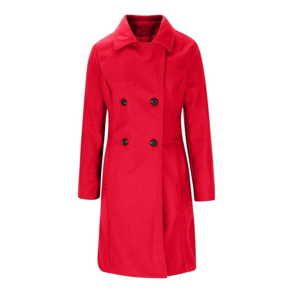 hotojiny Double Breasted Trench Coat for Women Notched Lapel Wool Blend Overcoat Fall Winter Pea Coats with Pockets
