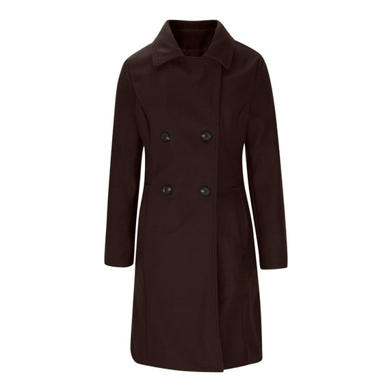 hotojiny Double Breasted Trench Coat for Women Notched Lapel Wool Blend Overcoat Fall Winter Pea Coats with Pockets