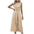 thumbnail image 1 of hotojiny Dresses for Women Sleeveless Crew Neck Tie Waist Long Dresses Wedding Guest Cocktail Party Dresses, 1 of 5