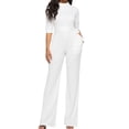 thumbnail image 1 of hotojiny Dressy Romper for Women Elegant Fashion 3/4 Sleeve Mock Neck Work Jumpsuits Business Palazzo Pants Romper, 1 of 4