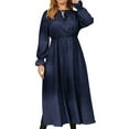 thumbnail image 1 of hotojiny Fall Dresses for Women Plus Size Long Sleeve Casual Long Dress V Neck Tie A-Line Flowy Maxi Dresses, 1 of 7