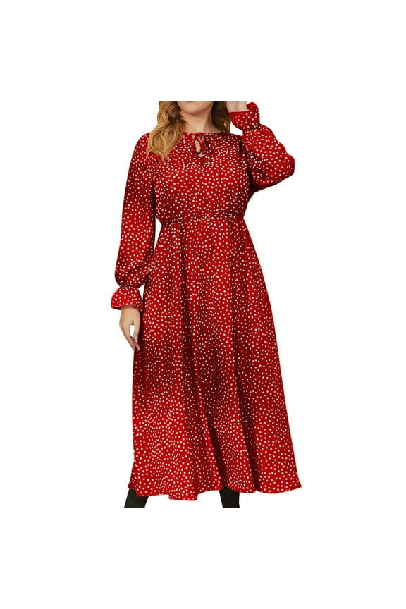 Fall Dresses for Women Plus Size Long Sleeve Casual Long Dress V Neck Tie A-Line Flowy Maxi Dresses