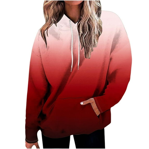 hotojiny Fall Fashion Womens Hoodie Sweatshirts Long Sleeve Drawstring Casual Hooded Tops Loose Pullovers with Pocket