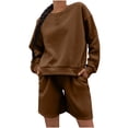 thumbnail image 1 of hotojiny Fall Outfits for Women Two Piece Sets Oversized Sweatshirt with Shorts Sweatsuits Casual Matching Set Travel Tracksuit, 1 of 7