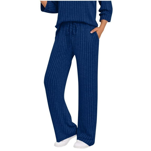 hotojiny Fall Pants for Women Casual High Waisted Drawstring Lounge Pants Winter Warm Straight Leg Loose Trousers with Pockets