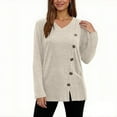 thumbnail image 1 of hotojiny Fall Sweater for Women Lightweight Long Sleeve V Neck Warm Shirts Loose Casual Button Knit Top Fashion Clothes, 1 of 7