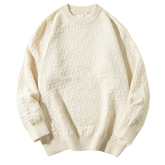 hotojiny Fall Sweaters for Men Thermal Warm Long Sleeve Textured Pullover Big and Tall Crew Neck Loose Winter Tops
