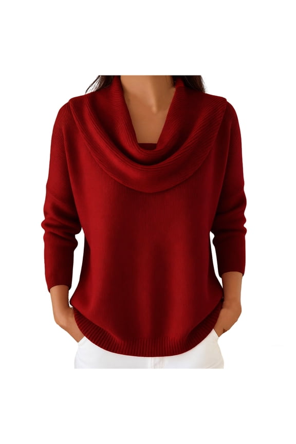 Fall Sweaters for Women Casual Solid Color Cowl Neck Long Sleeve Knit Sweaters Lightweight Loose Warm Pullover