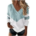 thumbnail image 1 of hotojiny Fall Sweaters for Women Trendy Color Block Knit V Neck Shirts Casual Comfy Long Sleeve Pullover Tops, 1 of 5