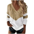 thumbnail image 1 of hotojiny Fall Sweaters for Women Trendy Color Block Knit V Neck Shirts Casual Comfy Long Sleeve Pullover Tops, 1 of 5