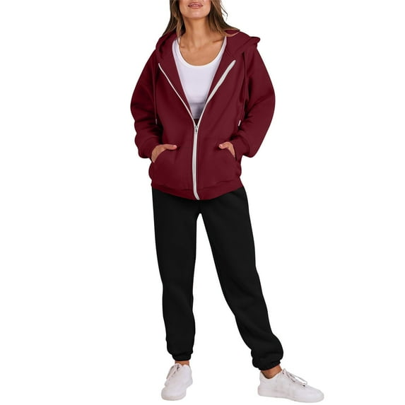 hotojiny Fall Sweatsuits Women 2 Piece Outfits Casual Long Sleeve Full Zip Hoodie Jackets with Sweatpants Jogging Tracksuits Sets
