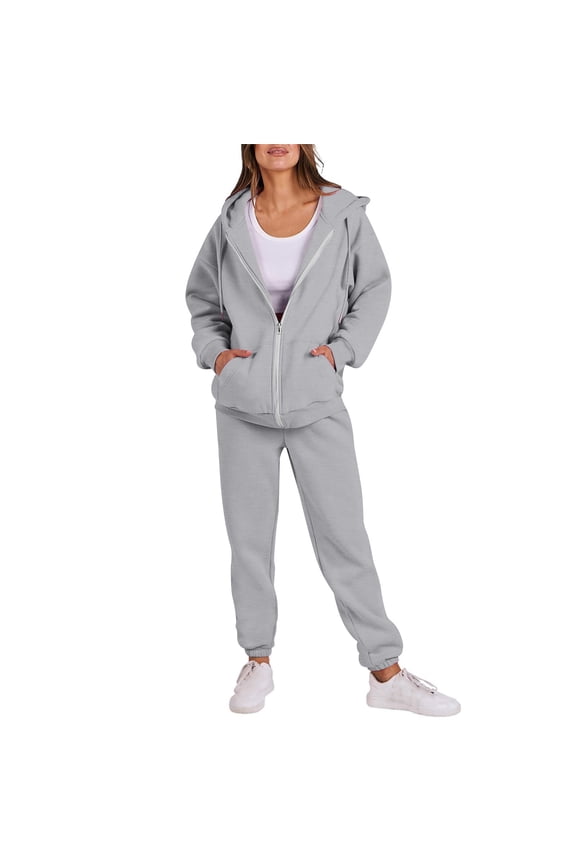 Fall Sweatsuits Women 2 Piece Outfits Casual Long Sleeve Full Zip Hoodie Jackets with Sweatpants Jogging Tracksuits Sets
