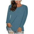 thumbnail image 1 of hotojiny Fall Tops for Women Plus Size Crew Neck Casual T Shirts Long Sleeve Solid Color Lightweight Tunic Tops, 1 of 6