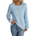 thumbnail image 1 of hotojiny Fall Tops for Women Cute Striped Button Crew Neck Pullover Lightweight Long Sleeve Loose Fit Henley Shirt Winter Clothes, 1 of 6