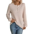 thumbnail image 1 of hotojiny Fall Tops for Women Cute Striped Button Crew Neck Pullover Lightweight Long Sleeve Loose Fit Henley Shirt Winter Clothes, 1 of 7