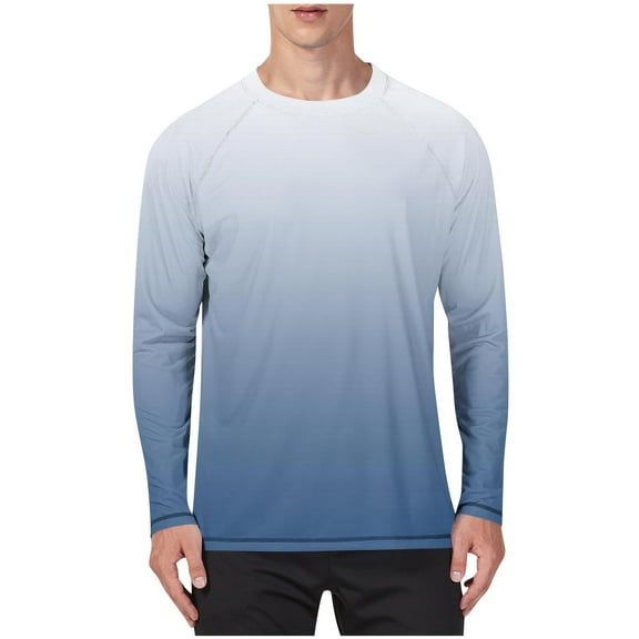 hotojiny Fishing Shirts for Men Breathable Crew Neck Long Sleeve Workout Shirts Fashion Gradient UPF 50  UV Sun Protection Beach Shirts