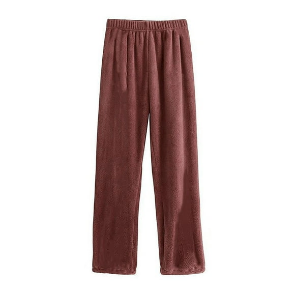 hotojiny Flannel Pajama Bottoms for Women Fuzzy Shaggy Solid Color Lounge Pants Comfortable Warm Sherpa Lined Pj Pants Sleepwear